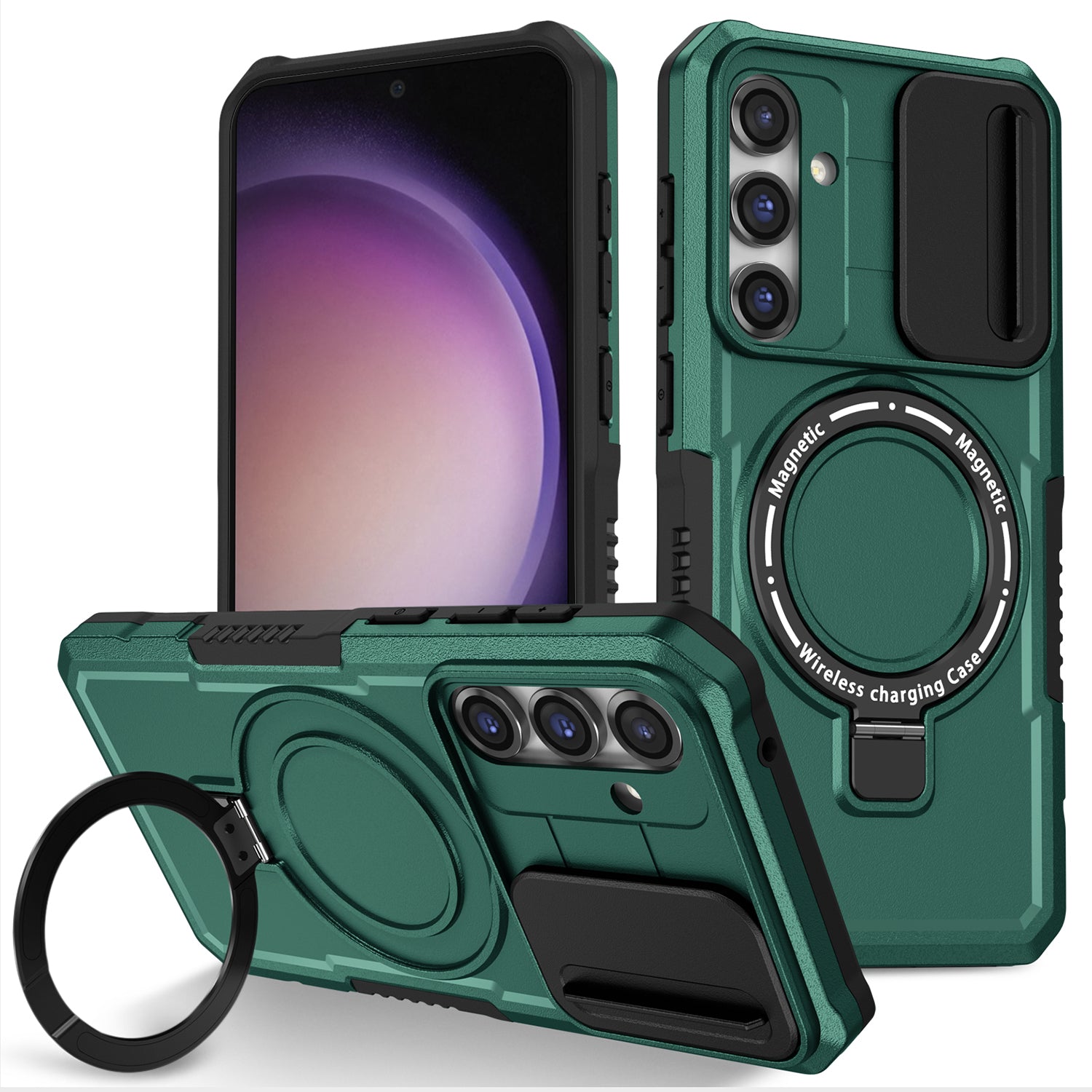 Compatible with MagSafe PC TPU Case for Samsung Galaxy S23 FE Kickstand Anti-Drop Phone Shell with Sliding Lens Cover Compatible with MagSafe PC TPU Case for Samsung Galaxy S23 FE Kickstand Anti-Drop Phone Shell with Sliding Lens Cover